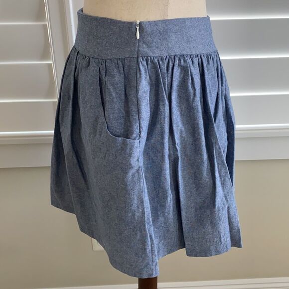 Sz S chambray mid thigh length skirt with pockets and ruching - Picture 5 of 8